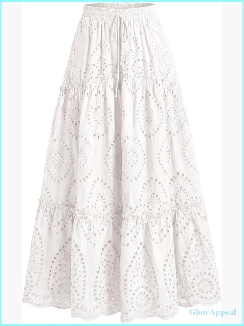Boho Lace Embroidery High Waist Flowy Tiered Maxi Skirt
